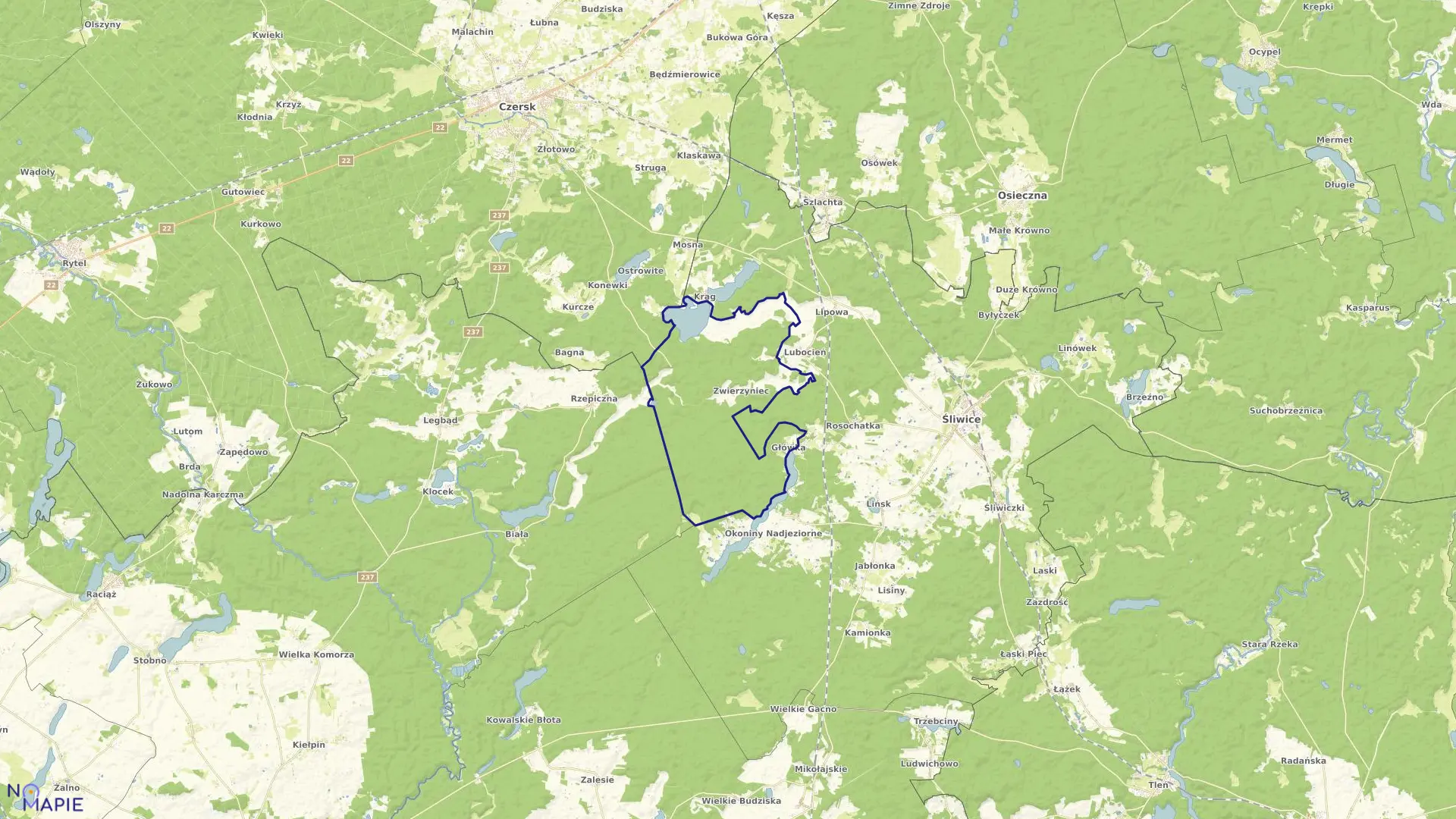 Mapa obrębu Zwierzyniec w gminie Śliwice